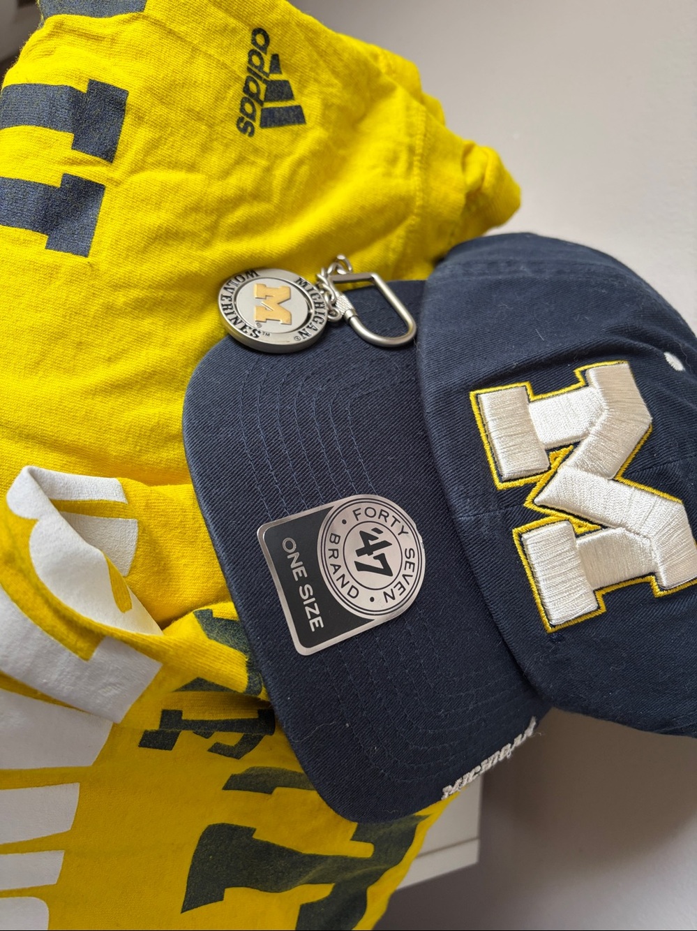 University of Michigan Bundle 2 shirts 1 hat 1 keychain adidas forty seven brand